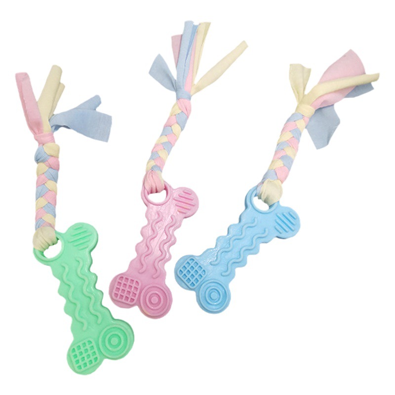 Juguete para mascotas TPR cuerda de color caramelo nudo molares resistentes a mordeduras suministros para perros tela de algodón fábrica de juguetes de hueso al por mayor