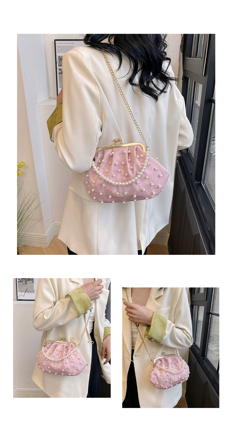 Women's Medium Special Solid Color Elegant Classic Style Pearls Clasp Frame Dome Bag display picture 13
