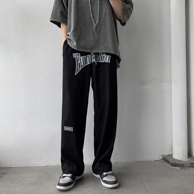 Hip hop letter pants men's autumn thin loose ins straight casual pants national fashion wide leg mopping sports pants