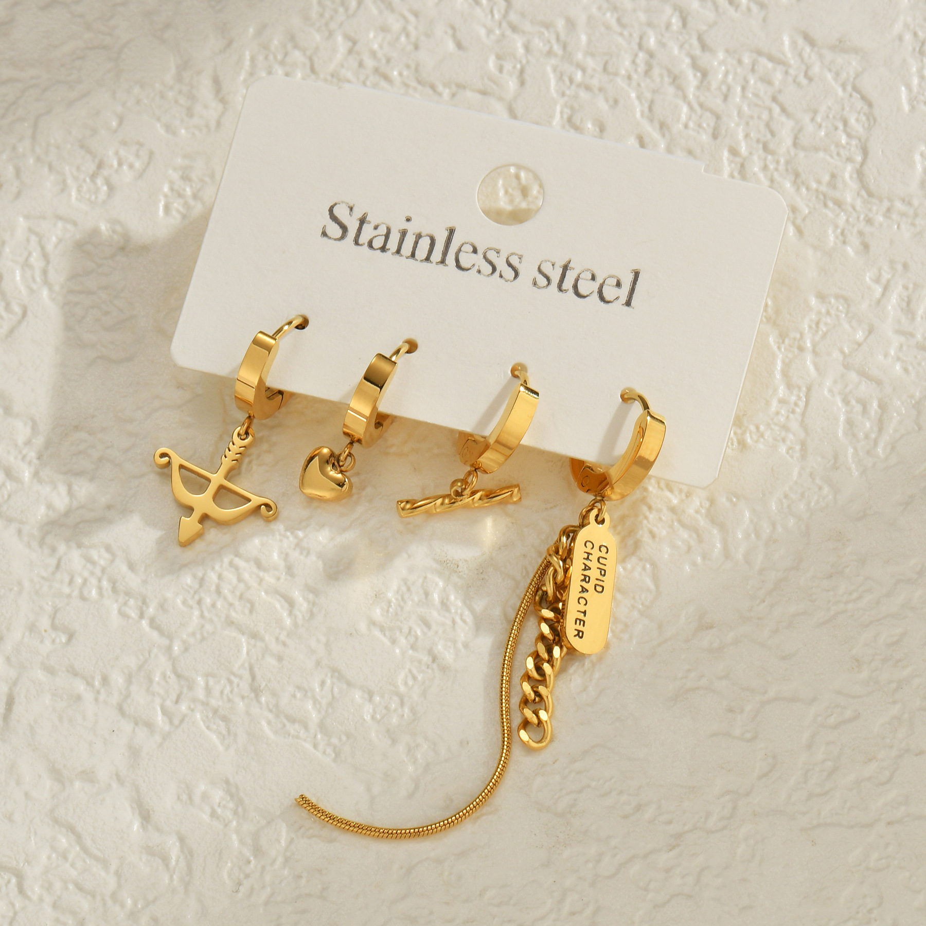 18K Real Gold Plated Plating Material Rhinestones Inlay Material PVD Coated Real Gold Plated Heart Shape 304 Stainless Steel Simple Style Classic Style Waterproof Non Tarnish Charm Sleeper Hoop Earrings Drop Earrings