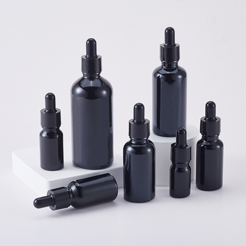 10ml黒色ドロッパーガラス精油瓶、20個のエッセンス分注瓶、5ml化粧品容器、遮光空瓶|undefined