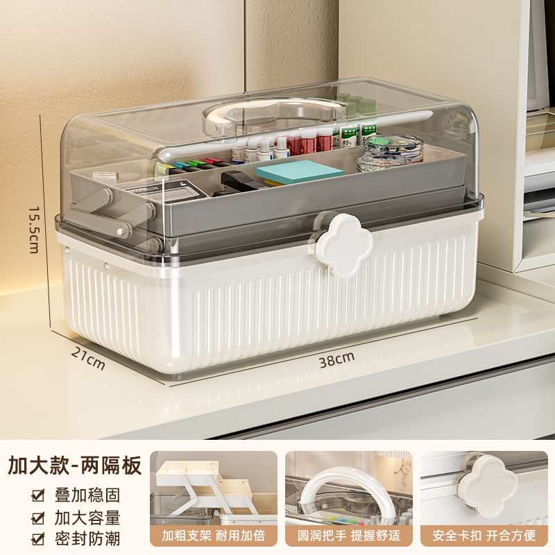 Caja de almacenamiento de medicinas multicapa, caja de almacenamiento de escritorio, caja de almacenamiento de medicinas domésticas de gran capacidad, caja de papelería portátil, caja de arte para estudiantes