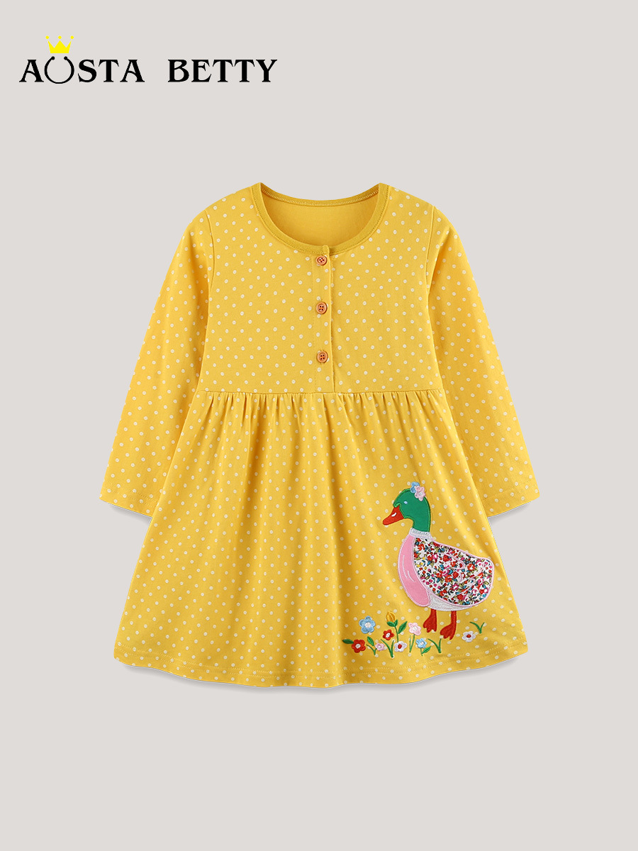 Vestido de princesa de niña de estilo europeo y americano otoño nuevo vestido de mangas largas para niños algodón bordado vestido de ropa infantil
