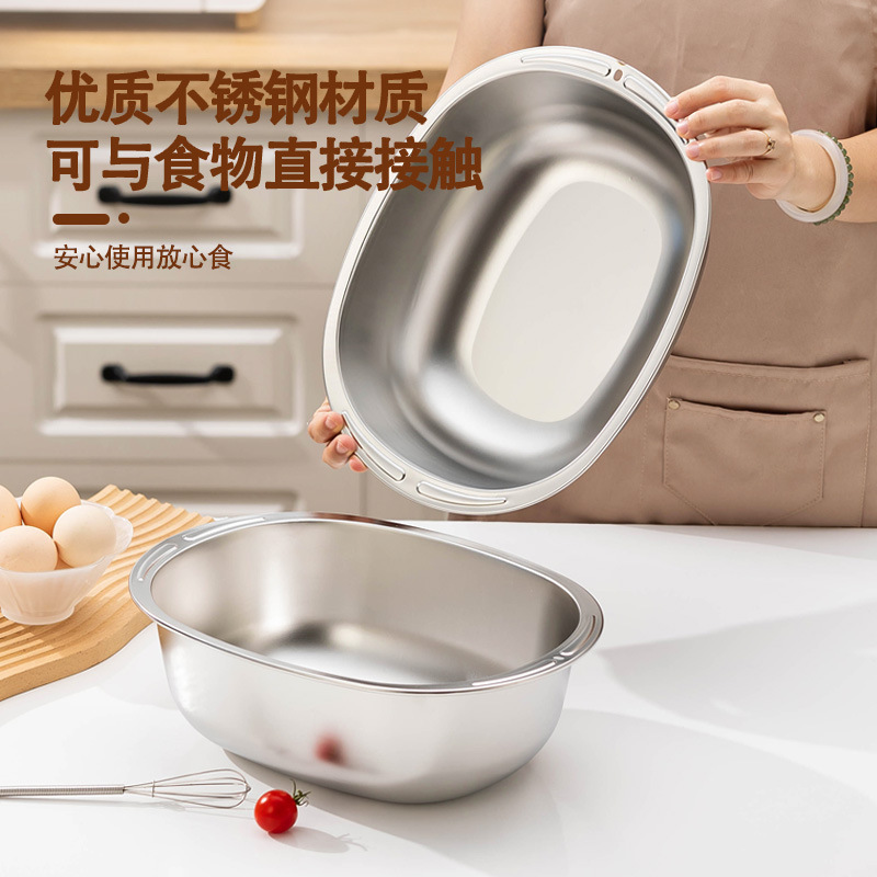 跨境加厚不锈钢多用盆子和面盆家用商用厨房淘米洗菜水果料理烘焙|undefined