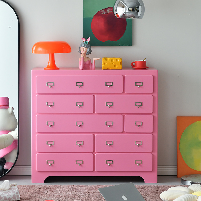 Annie's Family Ten-Drawer Chest of Drawers Bedroom Living Room Storage Cabinet Storage Cabinet Solid Wood Entrance Cabinet Sideboard Pink Cabinet