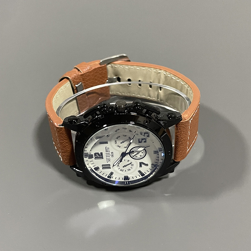 Temu Dropshipping 2025 New Men's Watch Men's Large Dial Belt Export Fully Automatic Quartz Watch