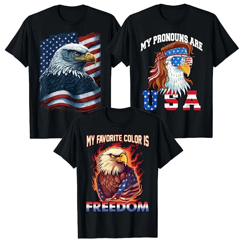 Eagle American Flag My Favorite Color Is Freedom Patriotic T-Shirt Bald Eagle Pride T-Shirt My Pronoun Is