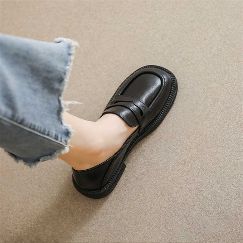 大きいサイズの女性の靴 - 本物の柔らかい革の小さな革の靴女性英国厚底ローファー黒のレトロな柔らかい底の靴|undefined