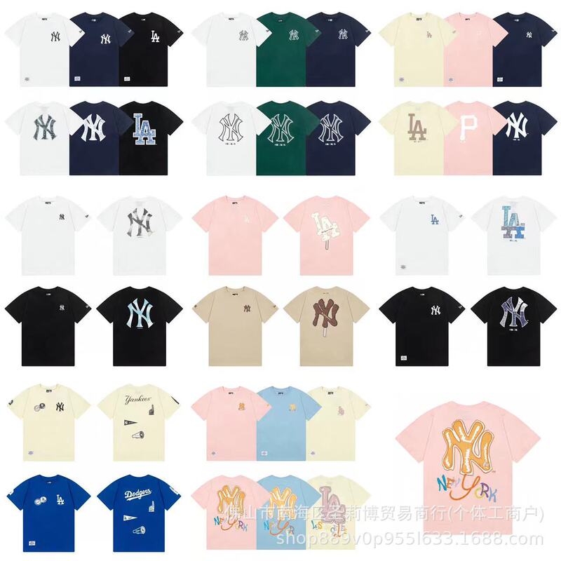 South Korea's New 25Ssmlb Spring and Summer New Ny Large Logo Embroidered Short-Sleeved Printed Round Neck T-Shirt for Men and Women Couples