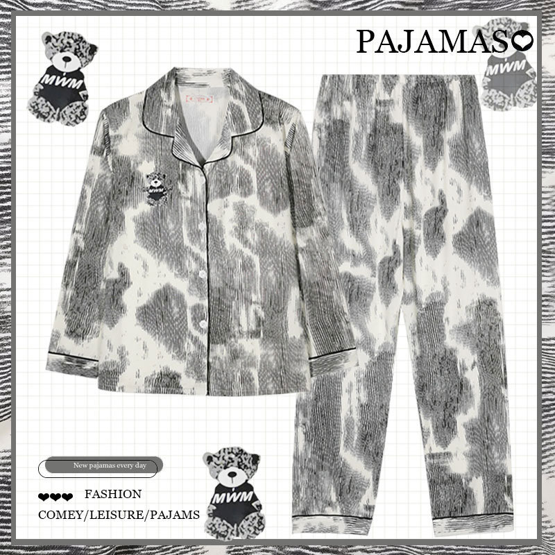 Pijamas a cuadros de algodón para mujer primavera y otoño 2025 nuevo estilo lindo traje de servicio a domicilio de manga larga de perro de pudín estilo ins