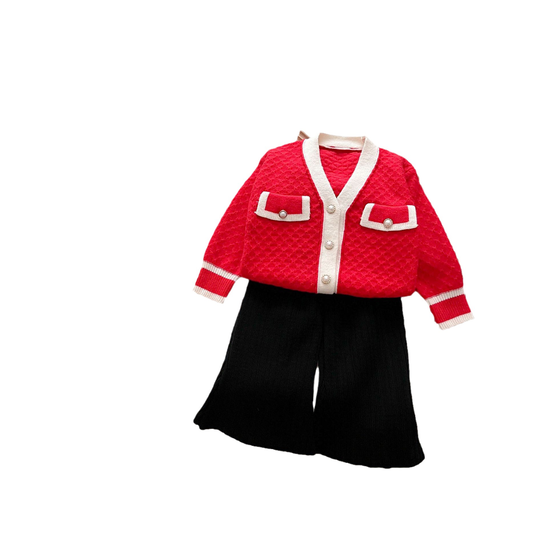 JINYONG Girls' Korean Edition Autumn Fashionable Small Fragrance Sweater Cardigan Flare Pants Knitted Two Piece Set_voghion.com