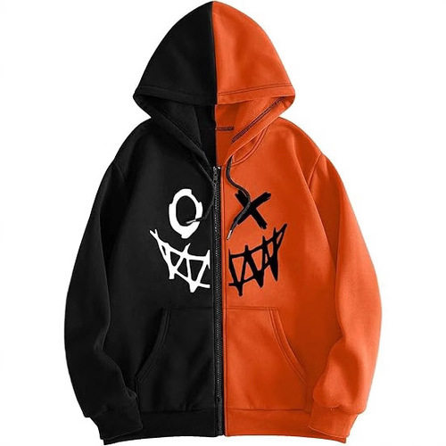 Hip-hop personality 3D printed small devil streetwear American retro hooded open sweater autumn men's zip-up jacket hoodie