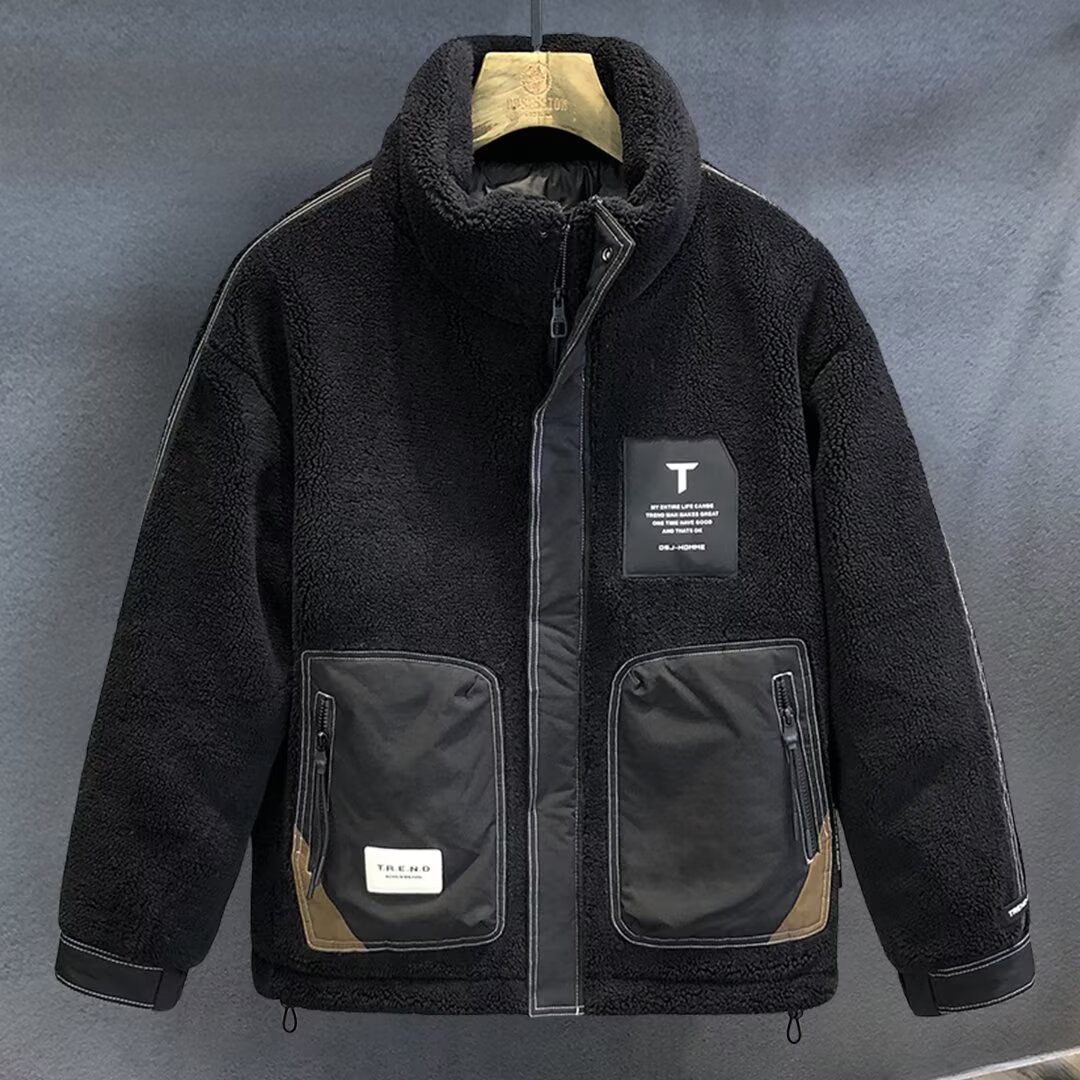 Men's Thick Winter Coat, Lambswool Cotton Jacket, 2024 Autumn/Winter New Style, Loose Fit, Workwear Style, Stand Collar, Warm Coat, Casual Wear