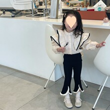 女童法式复古荷叶边衬衫春秋高级感气质韩版喇叭裤时尚两件套套装