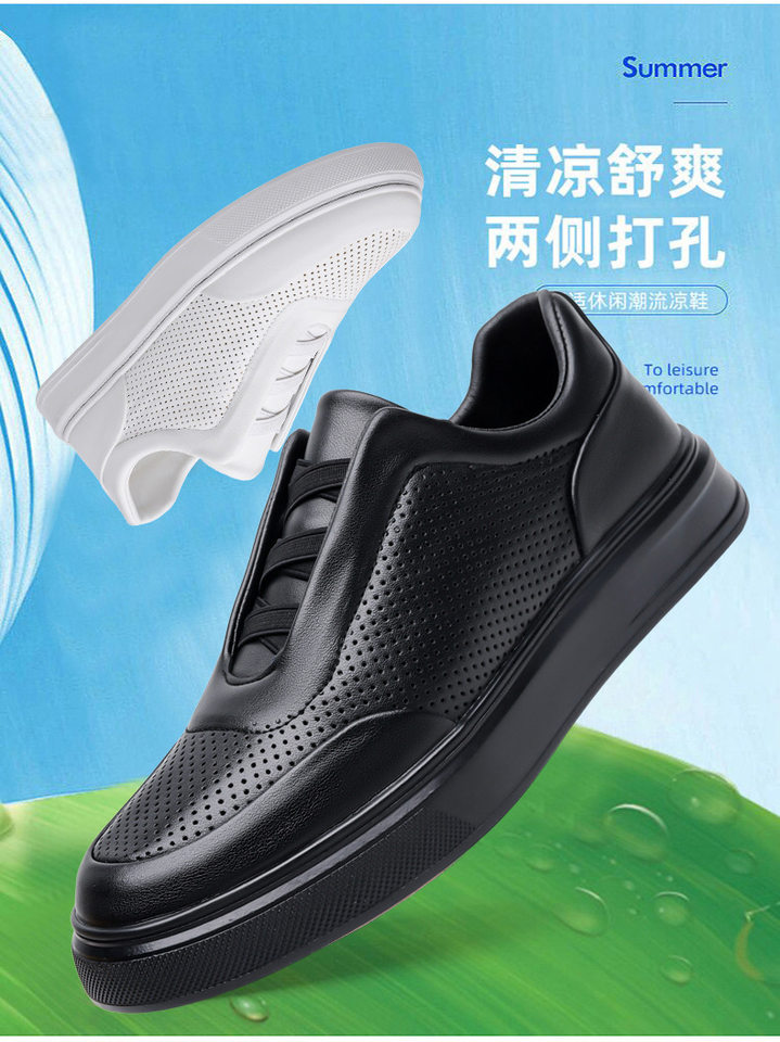 Giày sneaker nam cổ thấp lười xỏ thoáng khí, đế cao su chống trượt, phối màu trắng đen — Màu trắng, màu đen chi tiết 3