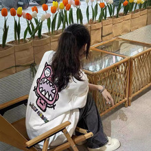 国潮白色正肩t恤女短袖tee夏装遮臀长款宽松oversize半袖上衣