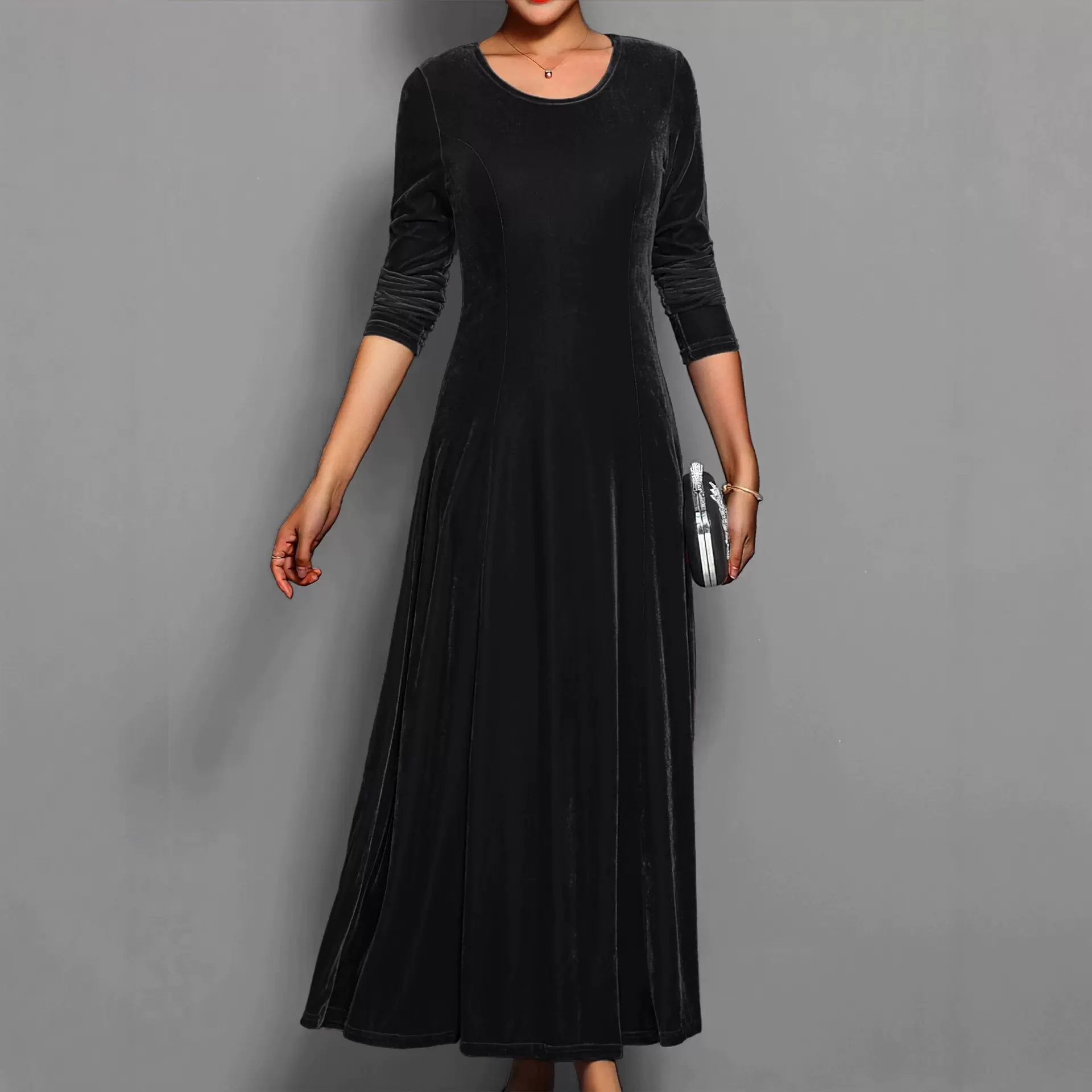 2025欧美跨境外贸亚马逊独立站春秋季新款气质优雅丝绒连衣裙女装