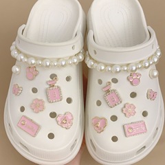 跨境適配Cros洞洞鞋可愛鞋扣花園鞋配飾小紅書同款珍珠鏈條鞋花