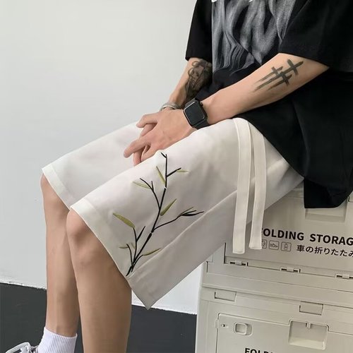 American-style embroidery heavy-duty shorts for men, summer loose large size pants, trendy brand casual sports five-pocket pants