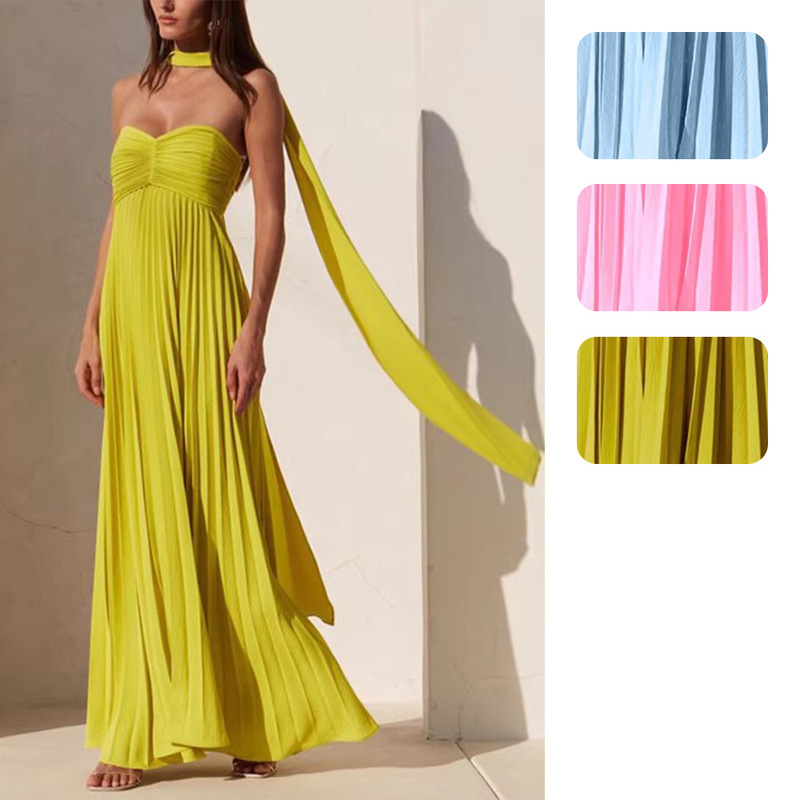 Amazon Independent Station Cross-border European and American Women's Solid Color Strapless Pleated dress Sleeveless Fashion New Female 8060