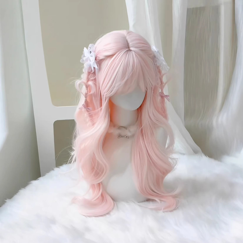[under the Cherry Blossom Trees] Wig for Women, Light Pink Long Curly Hair, Big Waves, Sweet Lolita Cosplay Full Head Wig