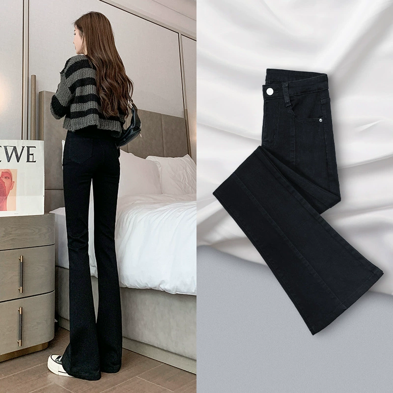 Женские джинсы в гонконгском стиле на осень и зиму, женские укороченные широкие брюки с высокой талией и микророгами на флисовой подкладке небольшого размера