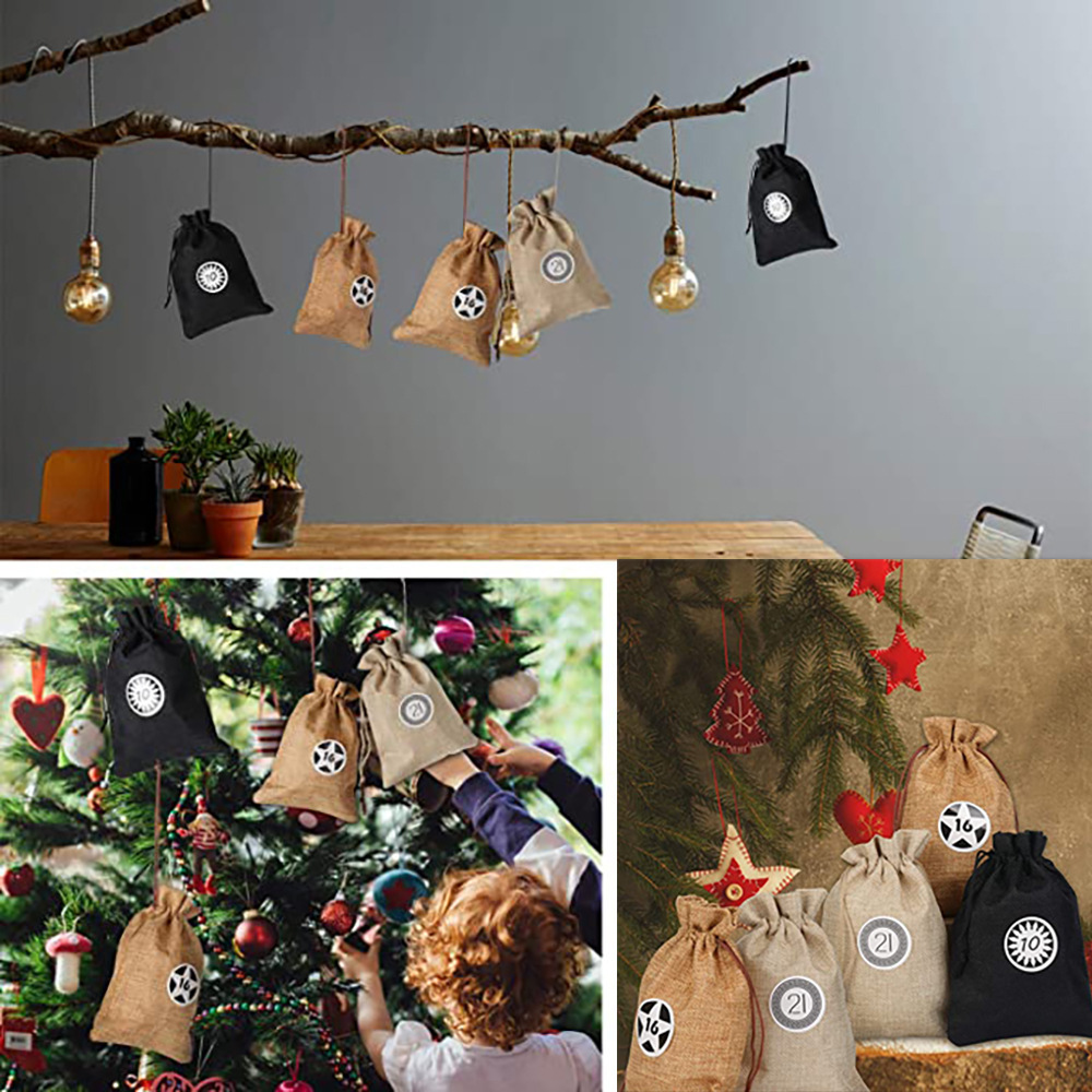 廠家批發聖誕麻布禮品袋套裝 10*24聖誕倒計時日曆 糖果禮品袋