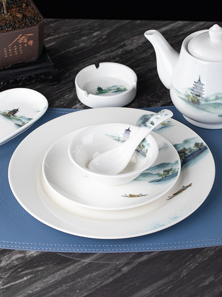 Tableware for hotel, ceramic set, Chinese style, 3 piece set, 4 piece set