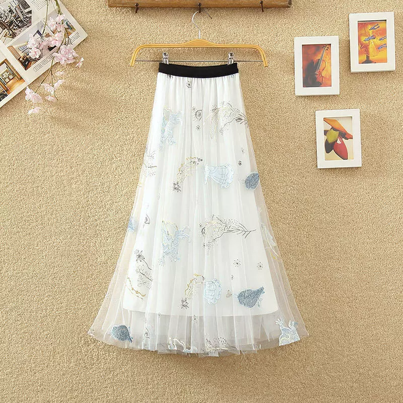 Весенняя и летняя сказочная пряжа юбка 2024 новая сладкая тяжелая вышивка с высокой талией