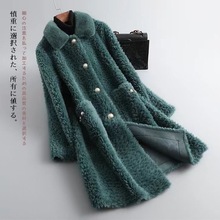 2025仿颗粒羊剪绒大衣女新款中长款皮毛一体海宁皮草外套大衣冬季