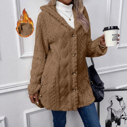 Fall/Winter eBaywish: European & American Style Solid Color Hooded Cardigan with Buttons, Long-Sleeve Casual Jacket