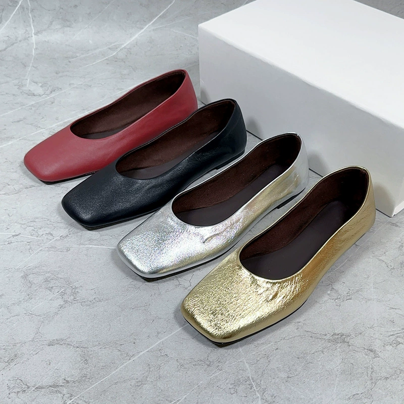 Row новая кожаная светлая плоская подошва одиночная обувь женская супер удобная мягкая подошва балетная обувь французская золотая серебряная молочная обувь