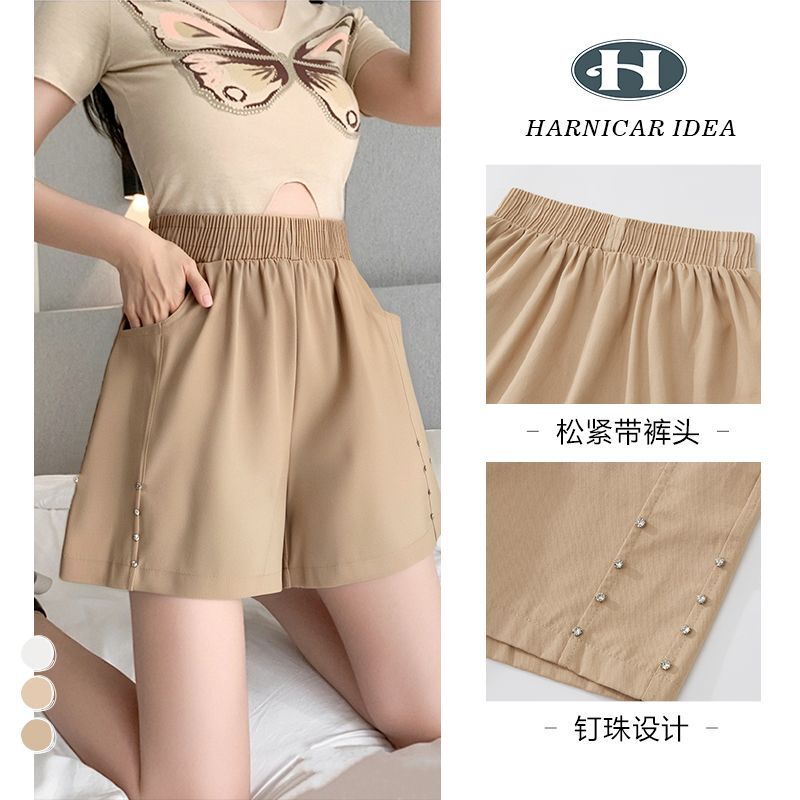 Classic Twill Pure Cotton American Retro Two-Color Outer Sports Shorts Women's Beaded Summer New Casual Hot Pants