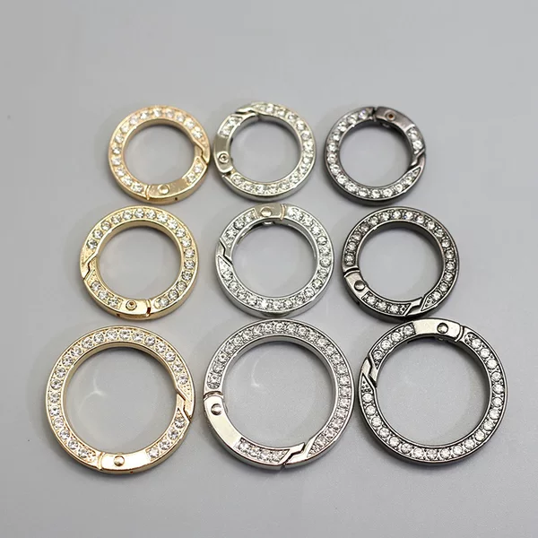 Diamond-encrusted metal ring spring buckle round buckle round buckle key ring open ring bag buckle accessories five-piece hook buckle