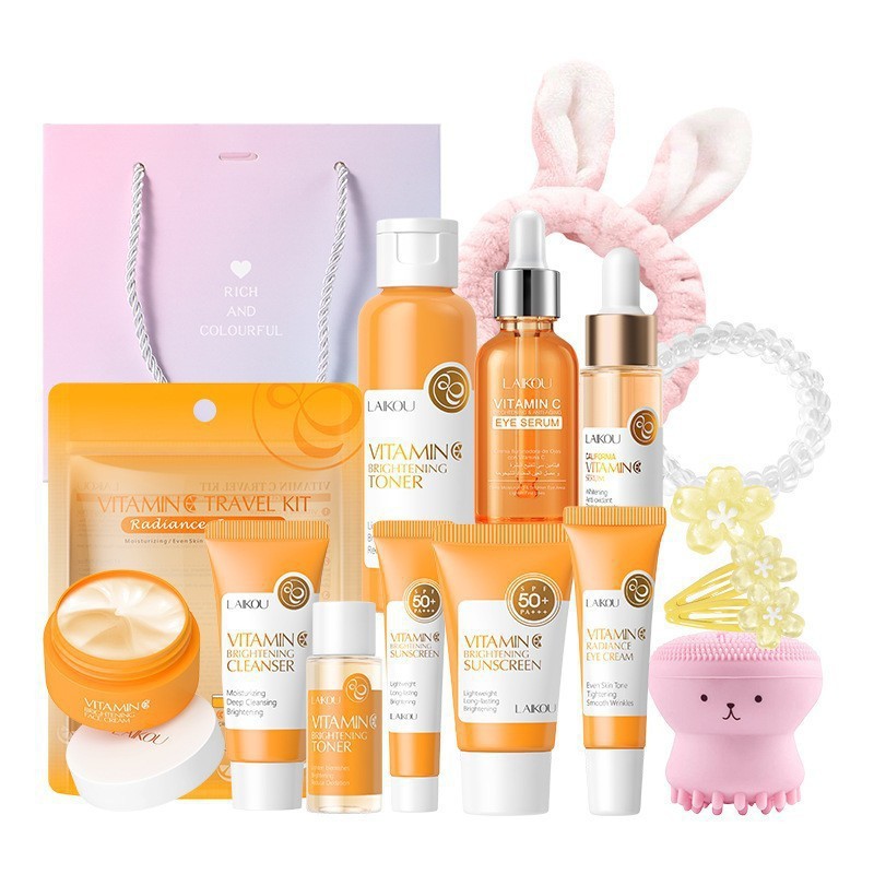 Transfronterizo LAIKOUFENYI Vitamina C serie combinación hidratación humectante productos de cuidado de la piel paquete de caja Inglés FDA productos de cuidado de la piel