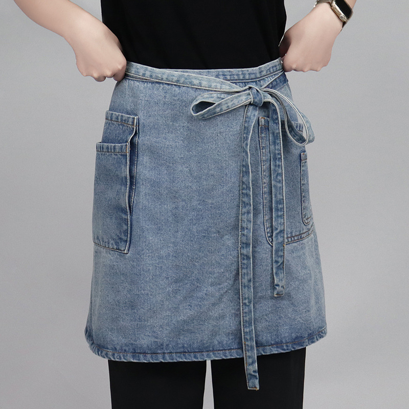 Transfronterizos Amazon delantal corto restaurante occidental barista ropa de trabajo coreana moda lavada delantal vaquero