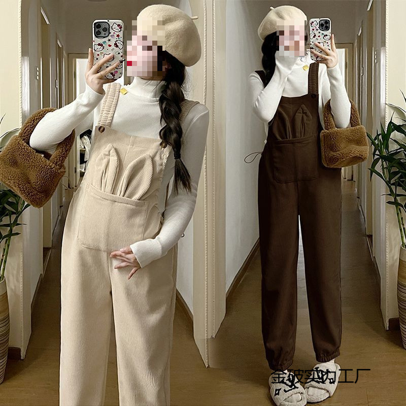 Maternity Overalls 2025 Plus Size Set Autumn Maternity Wear Petite Autumn and Winter Outerwear Fleece Pants Overalls
