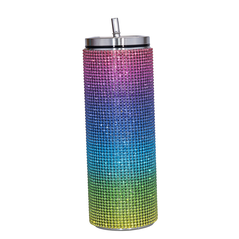 Amazon transfronterizo 20oz recta Copa de diamante recta Copa rhinestone taza de vacío de acero inoxidable taza de paja de vacío taza de café