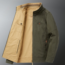 跨境春秋男士纯棉两面穿休闲夹克上衣 中年立领宽松大码男外套