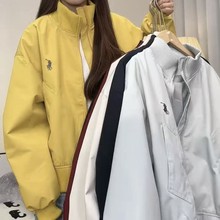 美式高街立领拉链棒球服外套女男秋季新款宽松百搭情侣夹克上衣潮