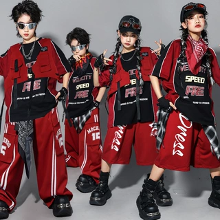 儿童hiphop街舞枣红演出服男童嘻哈马甲套装少儿架子鼓服装女童潮