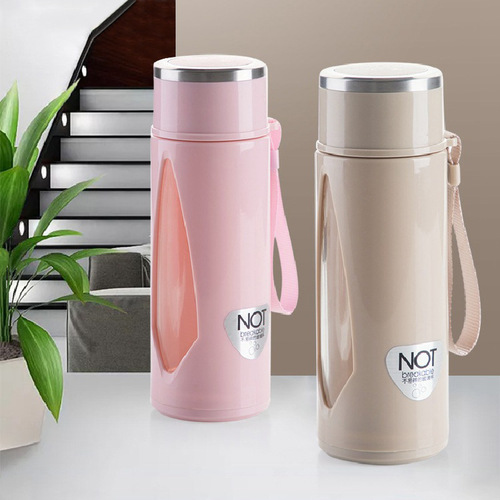 Portable transparent double-layer with lid glass cup, minimalist home office tea cup water cup for women students, on-the-go cup