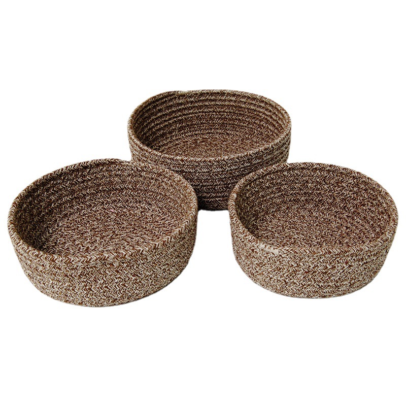 厂家直供棉线编织收纳筐组合 日式杂物化妆品零食玄关钥匙收纳篮