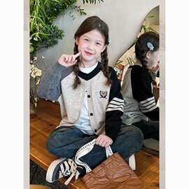 儿童针织外套开衫春秋洋气新款韩版中大童毛衣女童2026学院风上衣
