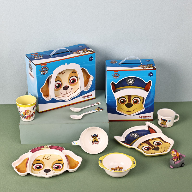 Wangwang children's tableware suit cute rice bowl food supplement Cup spoon baby food supplement bowl compartment plate gift box