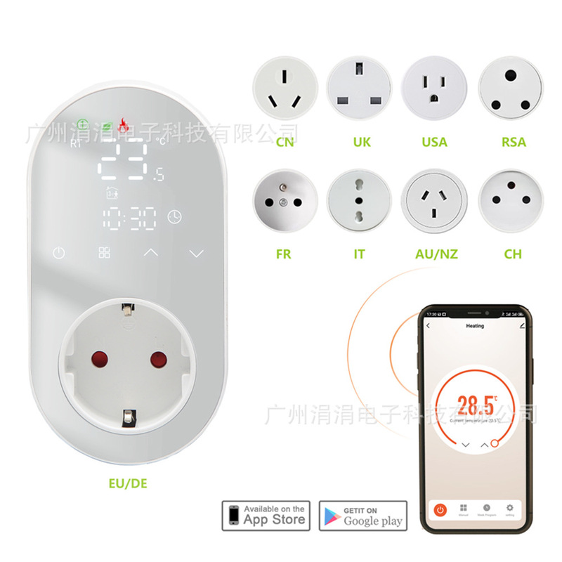 European Standard Intelligent Digital Temperature Controller Digital Display Backlit Wifi Control Thermostat Timed Switch Socket