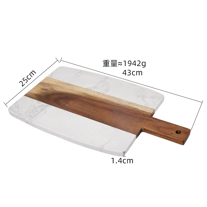 Empalme de mármol, tipo de raqueta de madera de acacia, tabla de cortar para el hogar, tabla de cortar, cocina occidental creativa, fabricante de placa plana, lugar transfronterizo