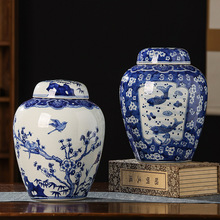 景德镇仿古手绘花鸟花瓶中式陶瓷罐玄关摆件可水培收纳别墅花瓶