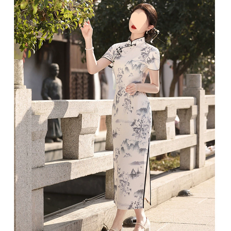 Сучжоу Cheongsam Jiangnan Ink Style Стиль Республики Китай Высококачественный воротник-стойка с косой планкой 2025 Новый летний повседневный молодой Cheongsam