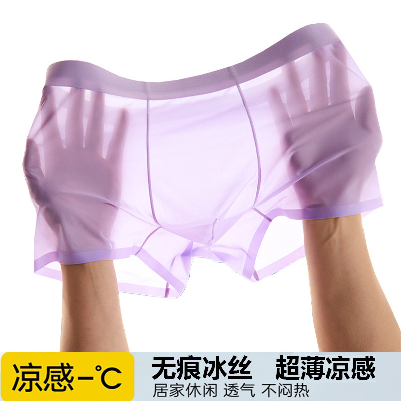 20D Men's Lace Underwear Mesh Light and Transparent Seamless One-Piece Ice Silk Transparent Sexy Boxer Briefs